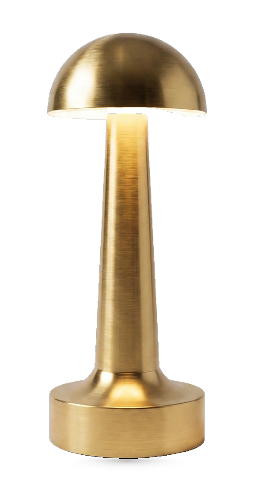 Aveline rechargeable table lamp, brushed brass domed shade
