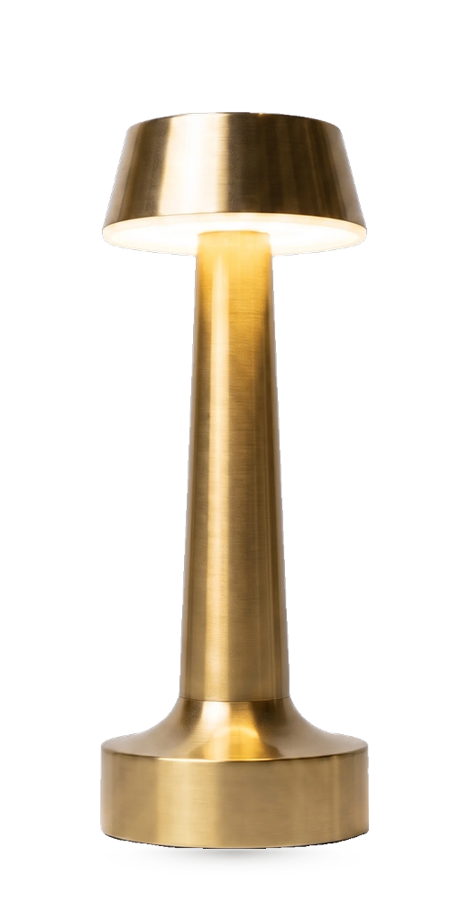 Vera rechargeable table lamp, petite brass shade
