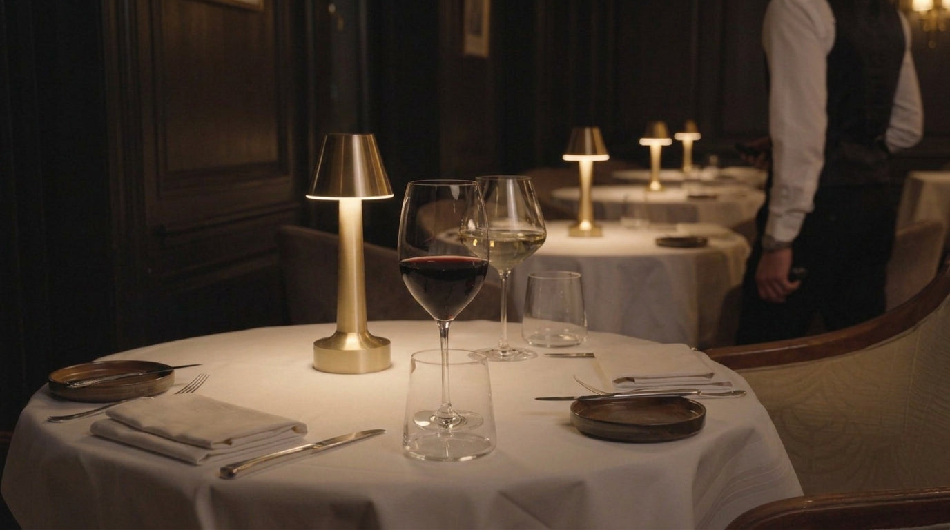 A server setting a Linea on a laid table with the remote