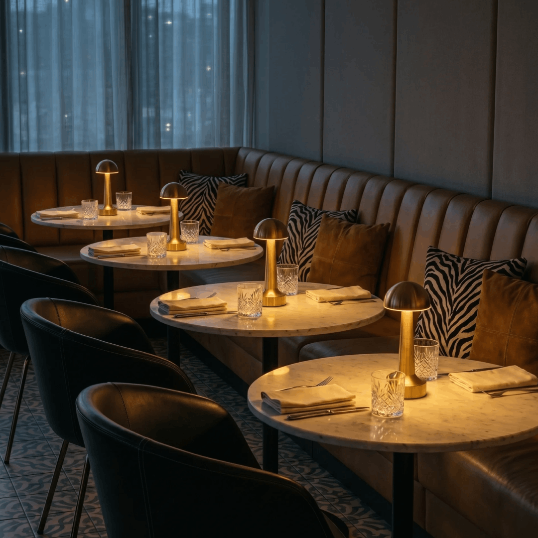 Aveline in a restaurant setting