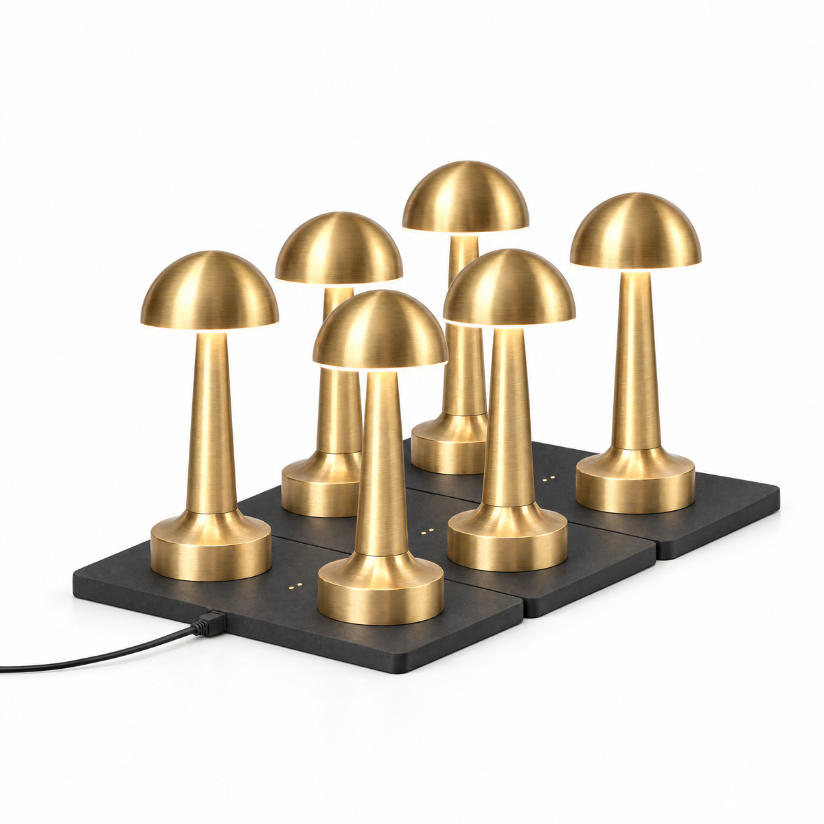 Aveline brass cordless table lamps – set of 6 with charging station