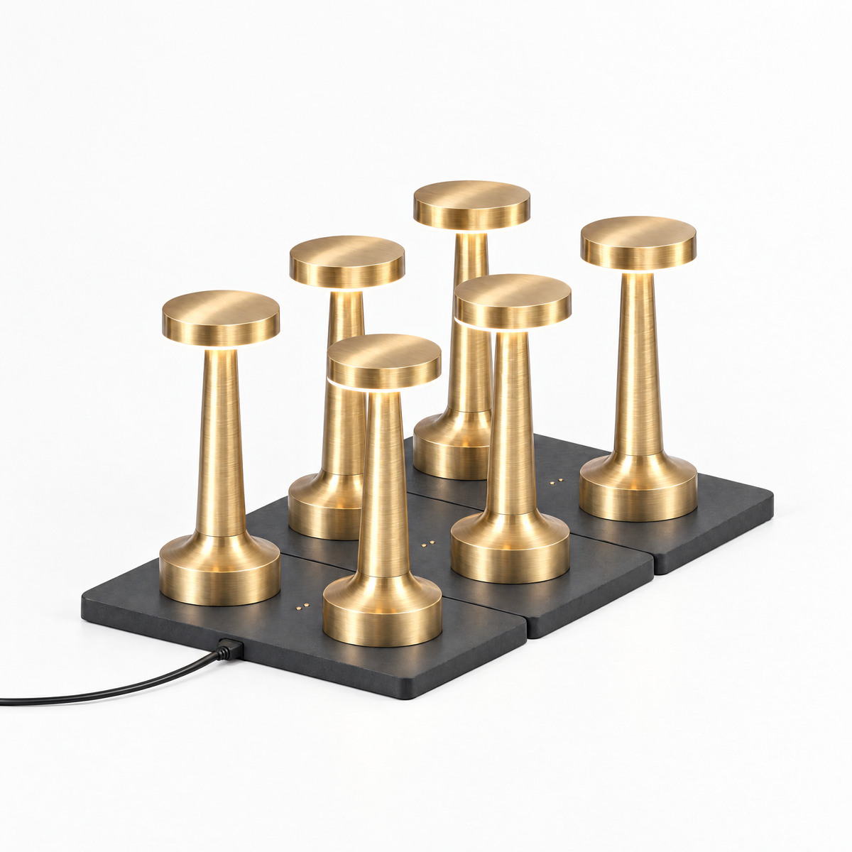 Liora brass cordless table lamps – set of 6 with charging station