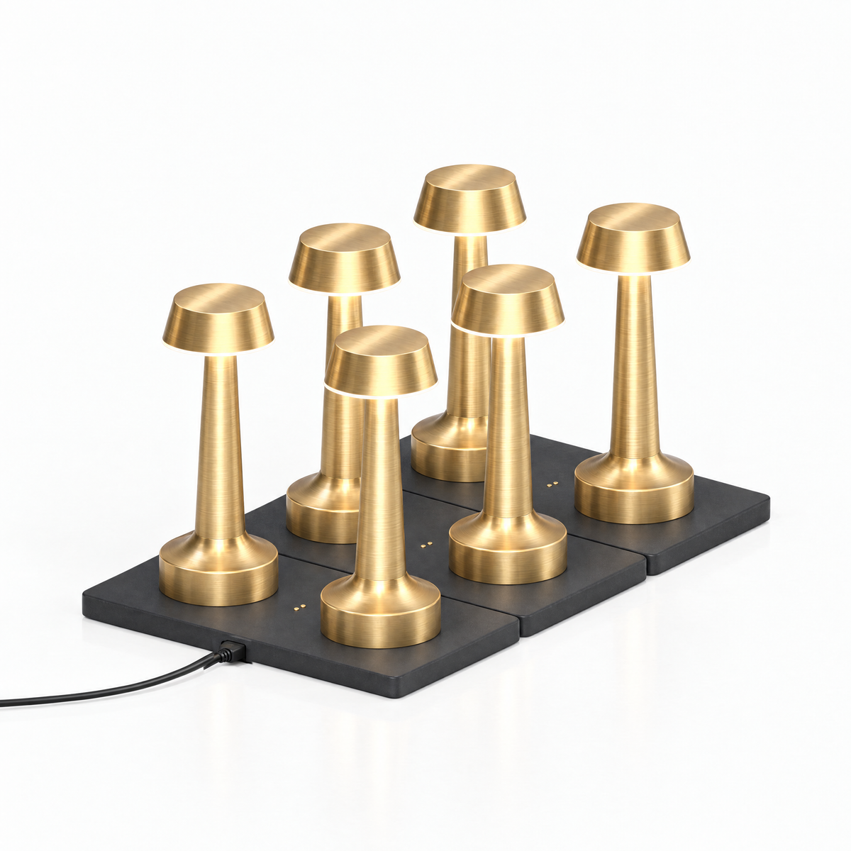 Vera brass cordless table lamps – set of 6 with charging station