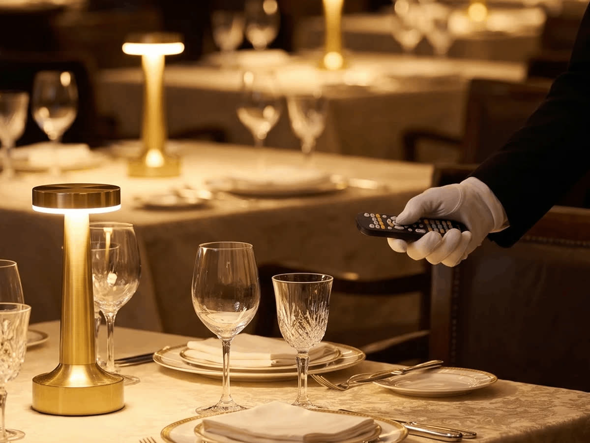 A member of staff pairing the remote to the lamps in the room