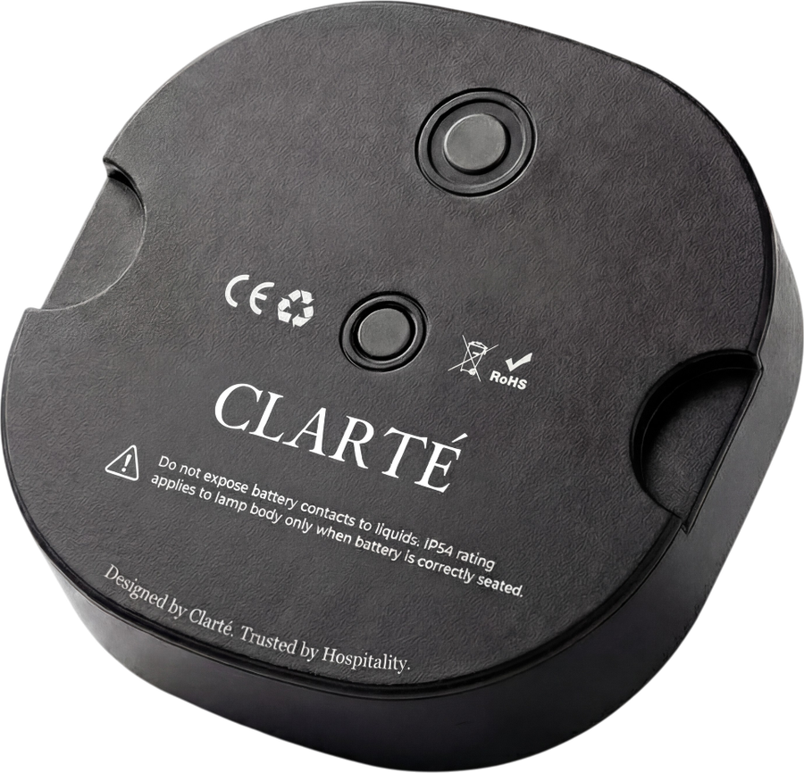The replaceable Clarté battery puck, seen from below.